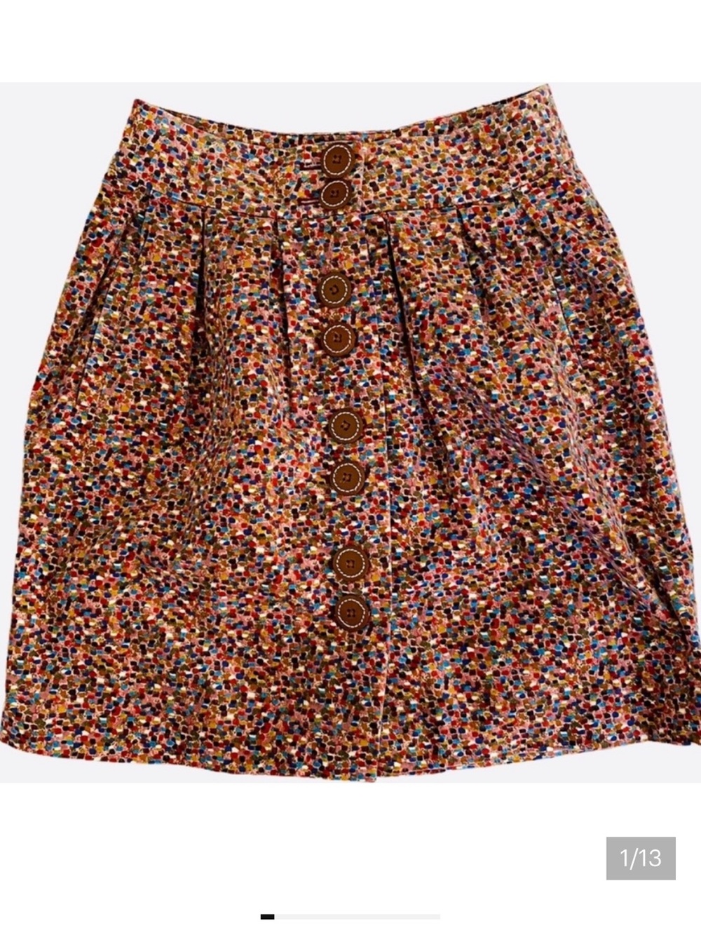elevenses by Anthropologie Multicolor Button-Front Midi Skirt with Brown Buttons